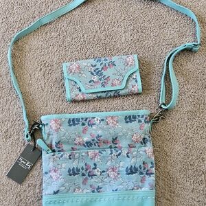 NWT MYRA CROSSBODY AQUA FLORAL PURSE AND WALLET SET